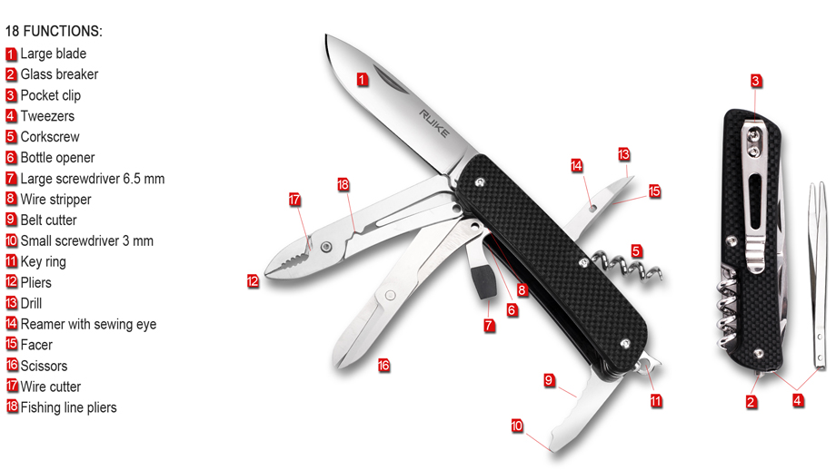 Ruike M41 Multi-purpose Pocket Knife | 18  Tools