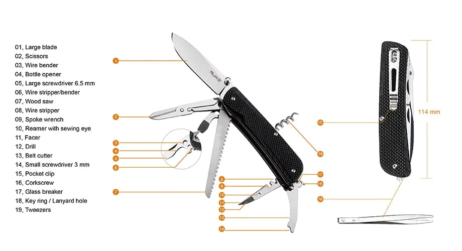 Ruike LD42-B Multi-functional Pocket Knife | 19 Tools